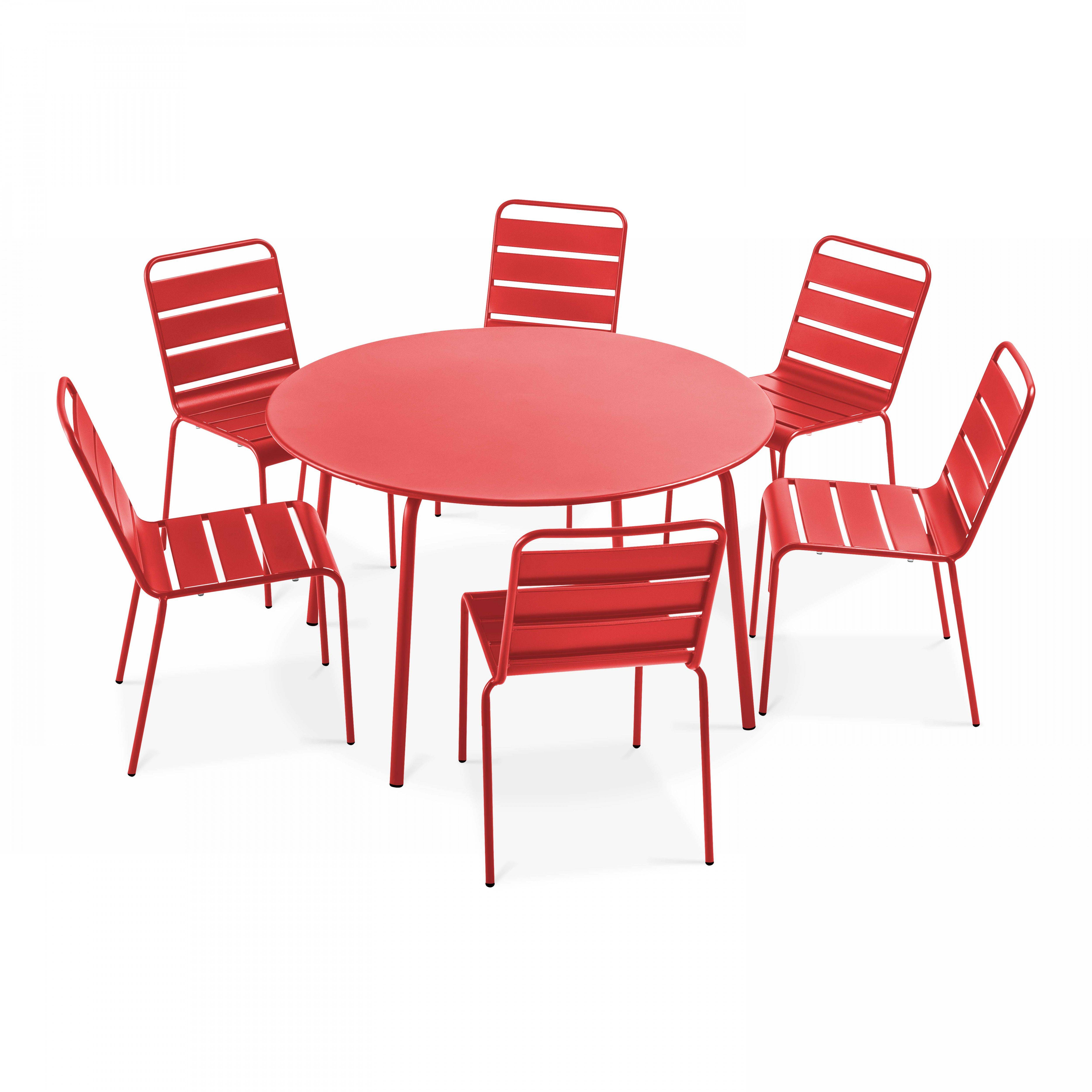 Oviala - Ensemble table de jardin ronde et 6 chaises en métal rouge Palavas - Oviala - Imagen 1