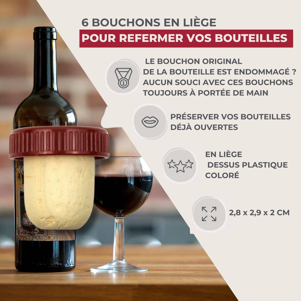 Lot de 6 bouchons de liège Fackelmann Bar Concept - Image 3