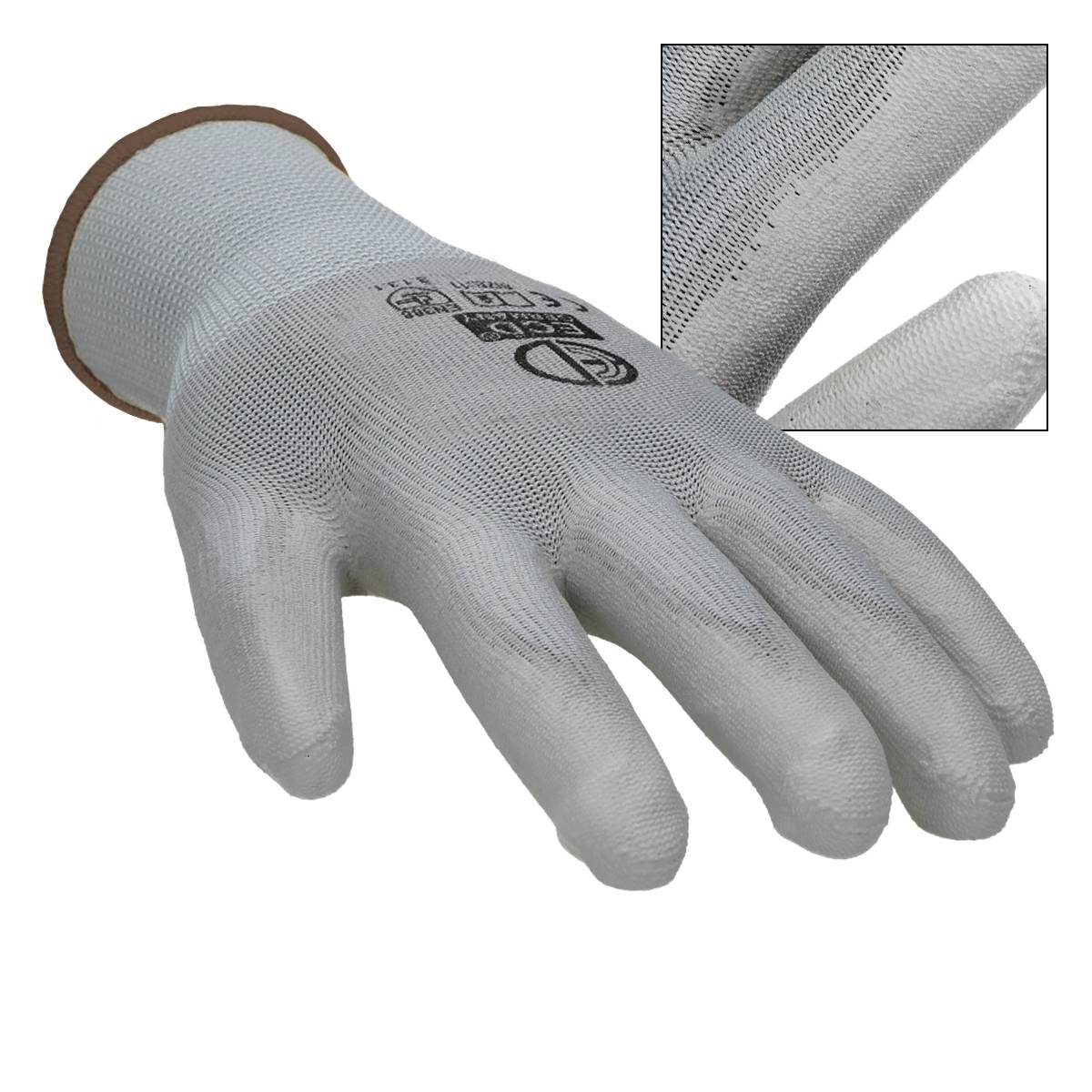 Ecd-Germany - ECD Germany 120 paires de gants de travail avec revêtement PU, taille 9-L, gris, respirant, antidérapant, robuste - Imagen 3