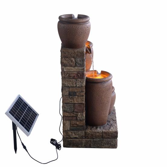 0 - Fontaine solaire en forme de bol en polyrésine, marron Teamson Home - Image 6