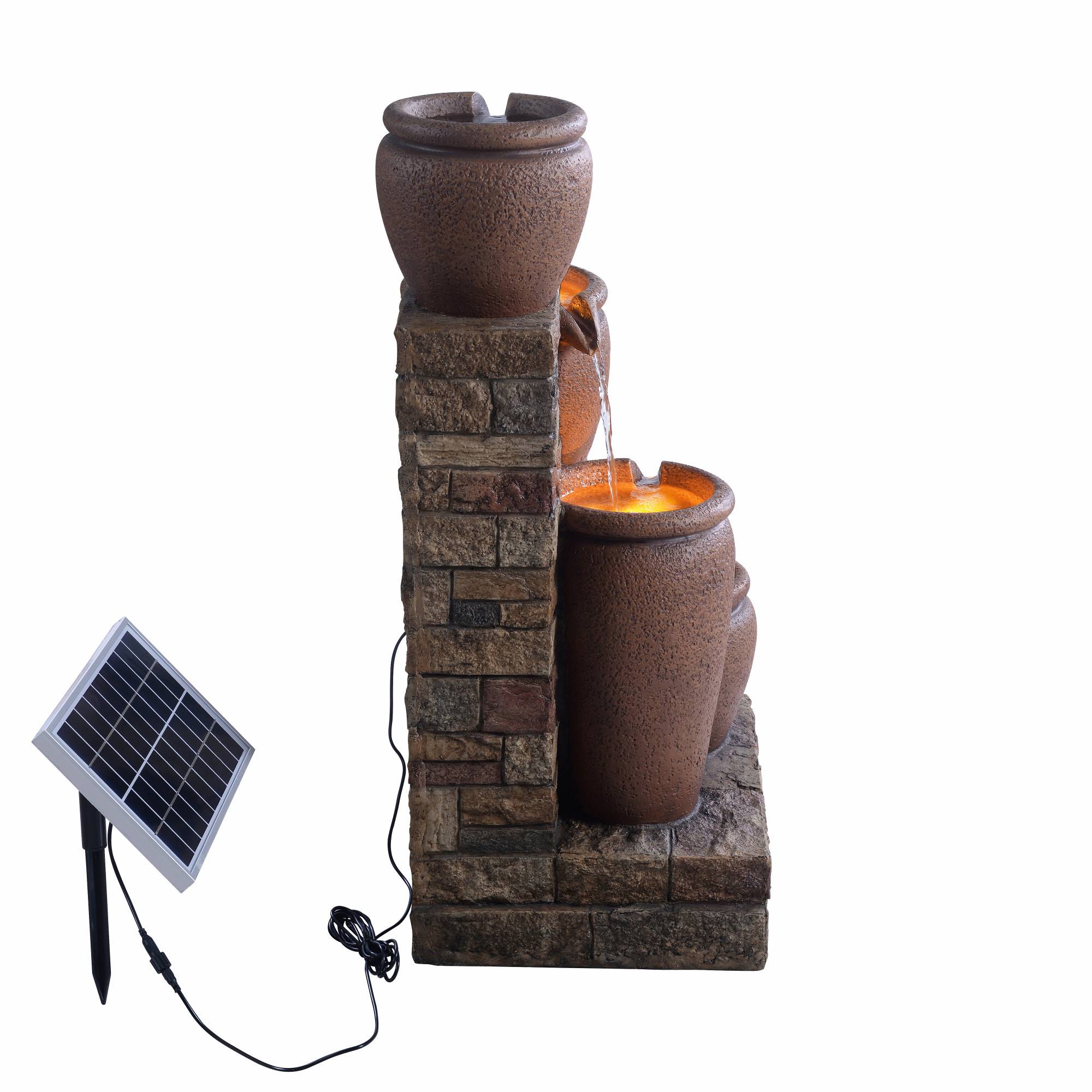 0 - Fontaine solaire en forme de bol en polyrésine, marron Teamson Home - Image 6