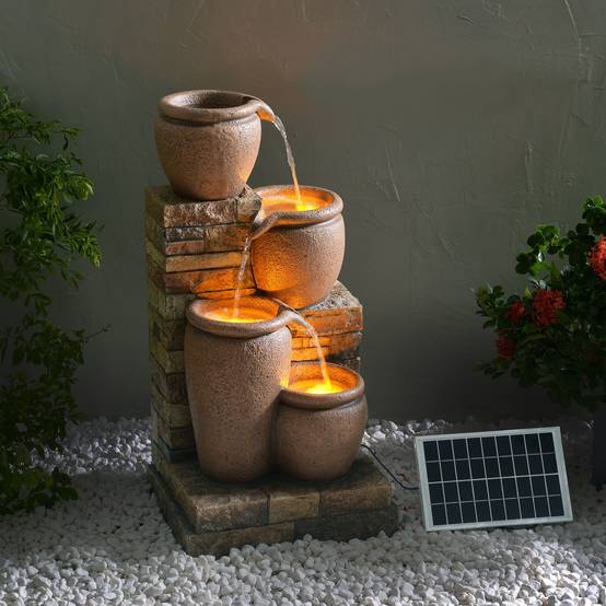 0 - Fontaine solaire en forme de bol en polyrésine, marron Teamson Home - Image 2