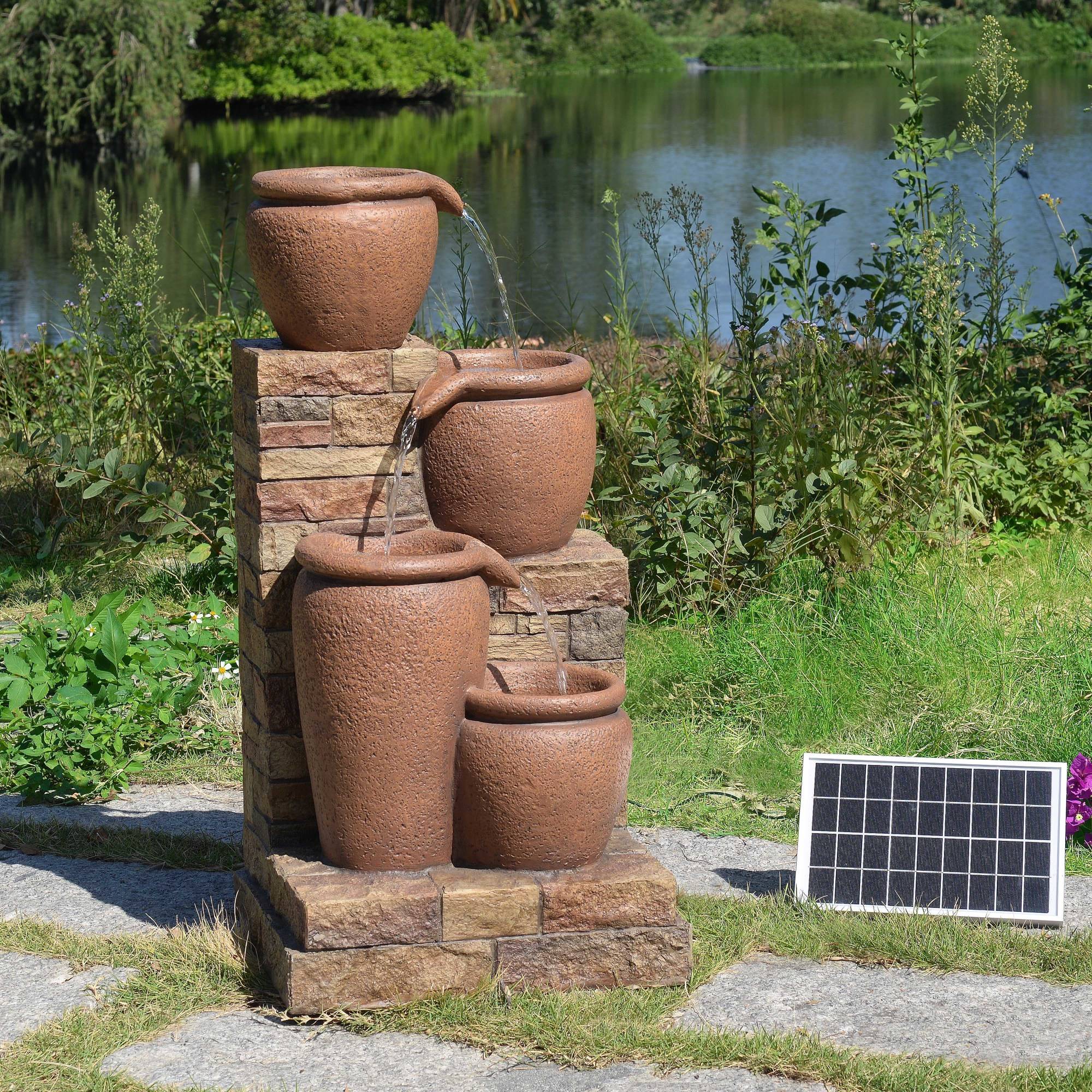 0 - Fontaine solaire en forme de bol en polyrésine, marron Teamson Home - Image 7