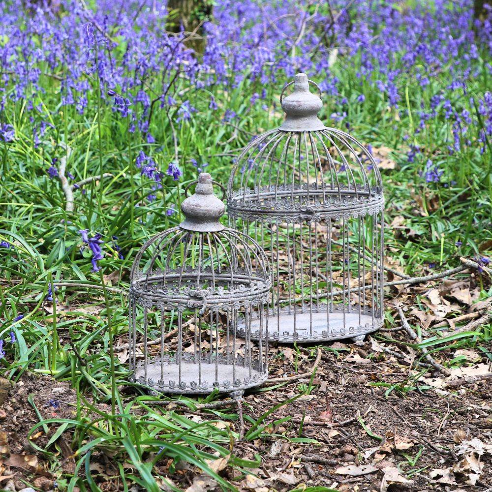 Set de 2 cages à oiseaux bougeoir métal gris Ht.46.5-33.5 cm Chemin de campagne - Imagen 2