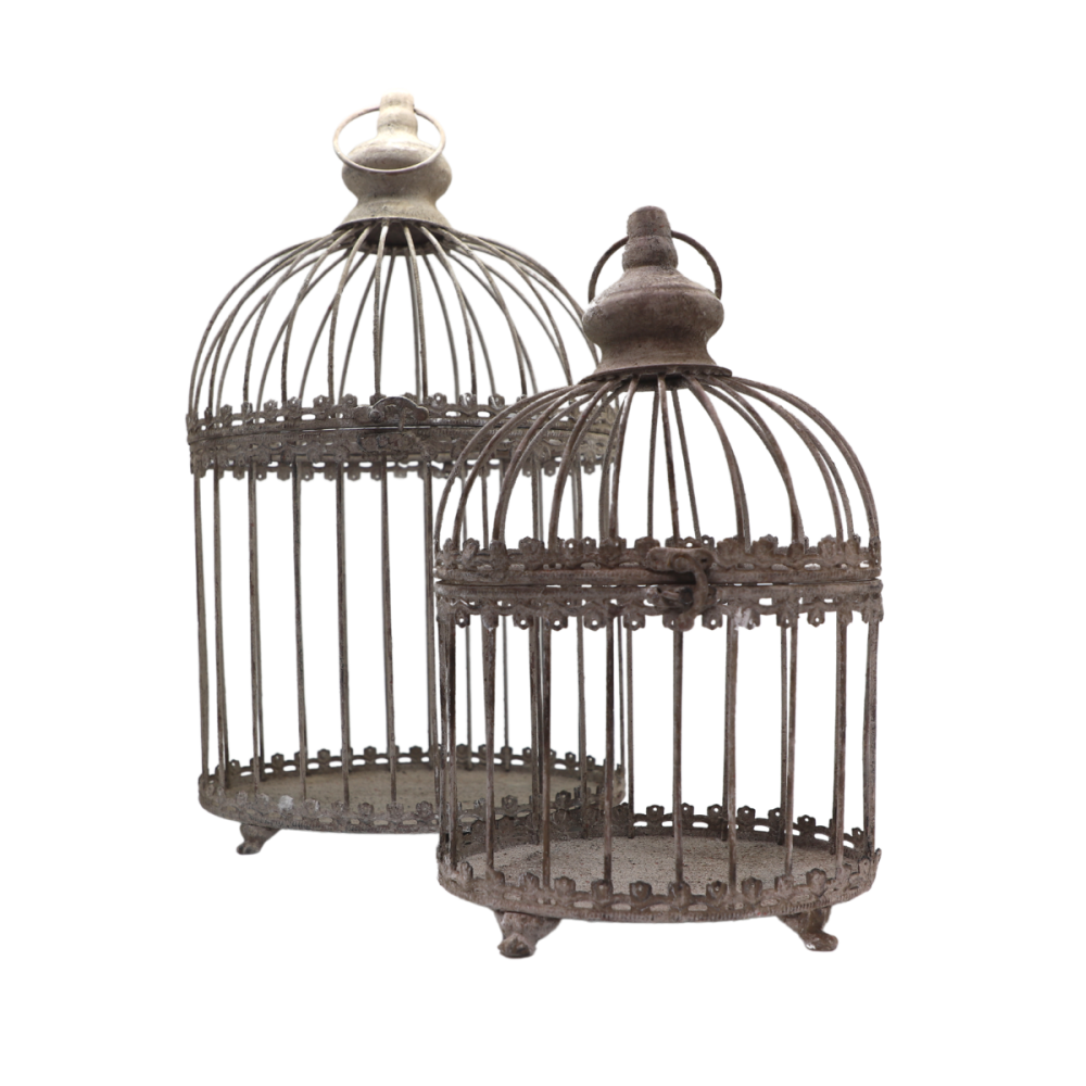 Set de 2 cages à oiseaux bougeoir métal gris Ht.46.5-33.5 cm Chemin de campagne - Imagen 1