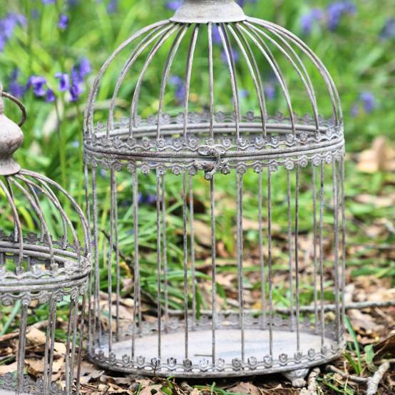 Set de 2 cages à oiseaux bougeoir métal gris Ht.46.5-33.5 cm Chemin de campagne - Imagen 3