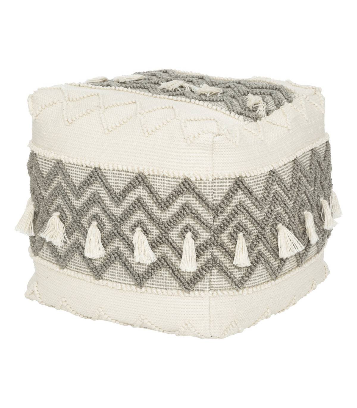 Pouf en Coton Gris et Blanc cassé  58 x 52 x 58 cm - Imagen 1