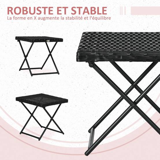 Table basse pliable Résine tressée Balcon & terrasse Gain de place 40x40x40cm Noir - ComfortXL Outdoor Living - Image 8
