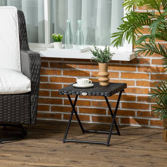 Table basse pliable Résine tressée Balcon & terrasse Gain de place 40x40x40cm Noir - ComfortXL Outdoor Living - Image 4