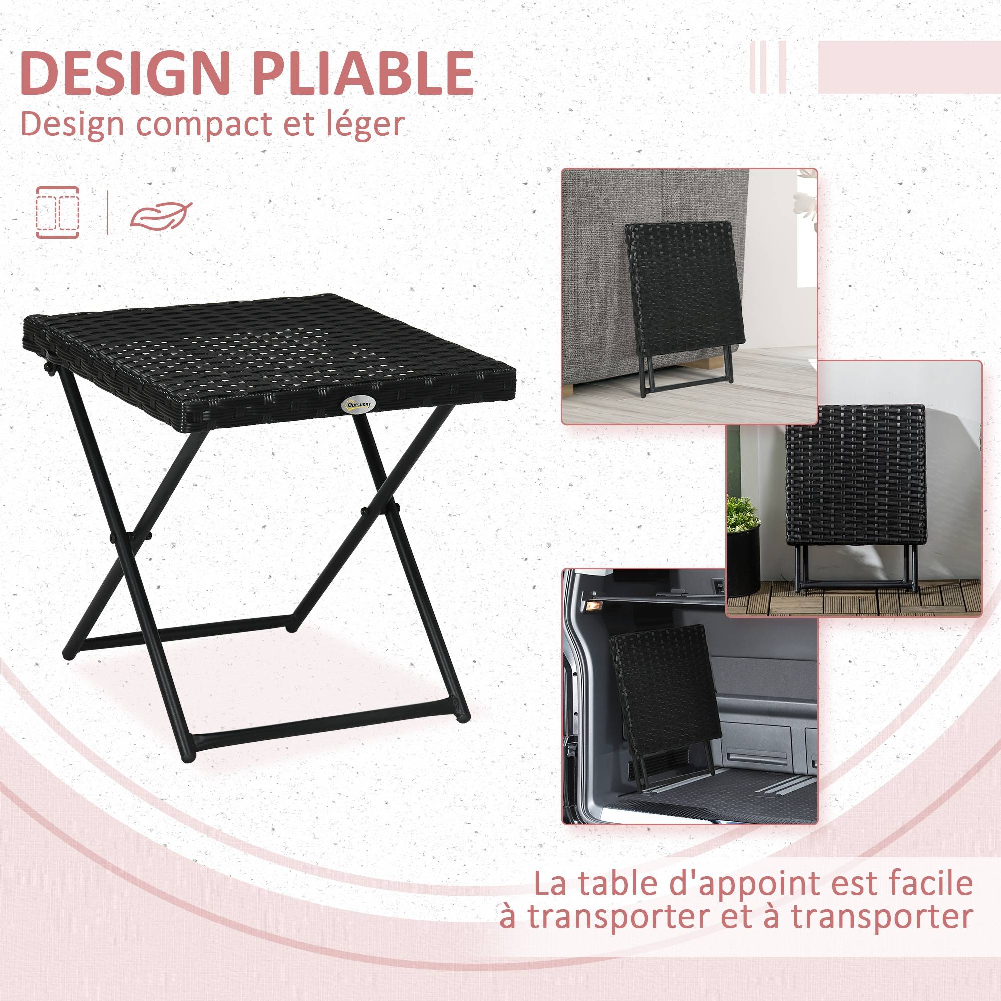 Table basse pliable Résine tressée Balcon & terrasse Gain de place 40x40x40cm Noir - ComfortXL Outdoor Living - Image 6