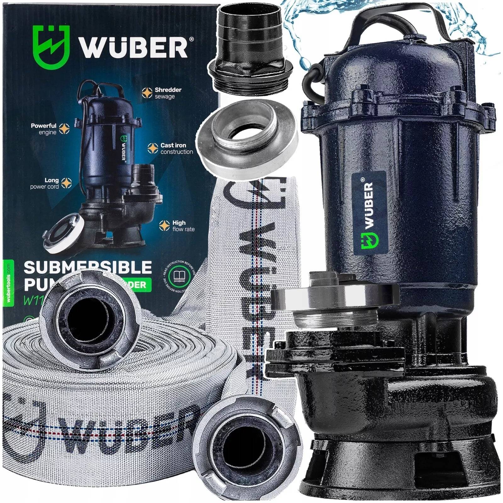 Entrepotbrico - Pompe vide cave fosse septique avec broyeur d'eau + TUYAU 2'' 30M WUBER 2500 W 18000 l/h