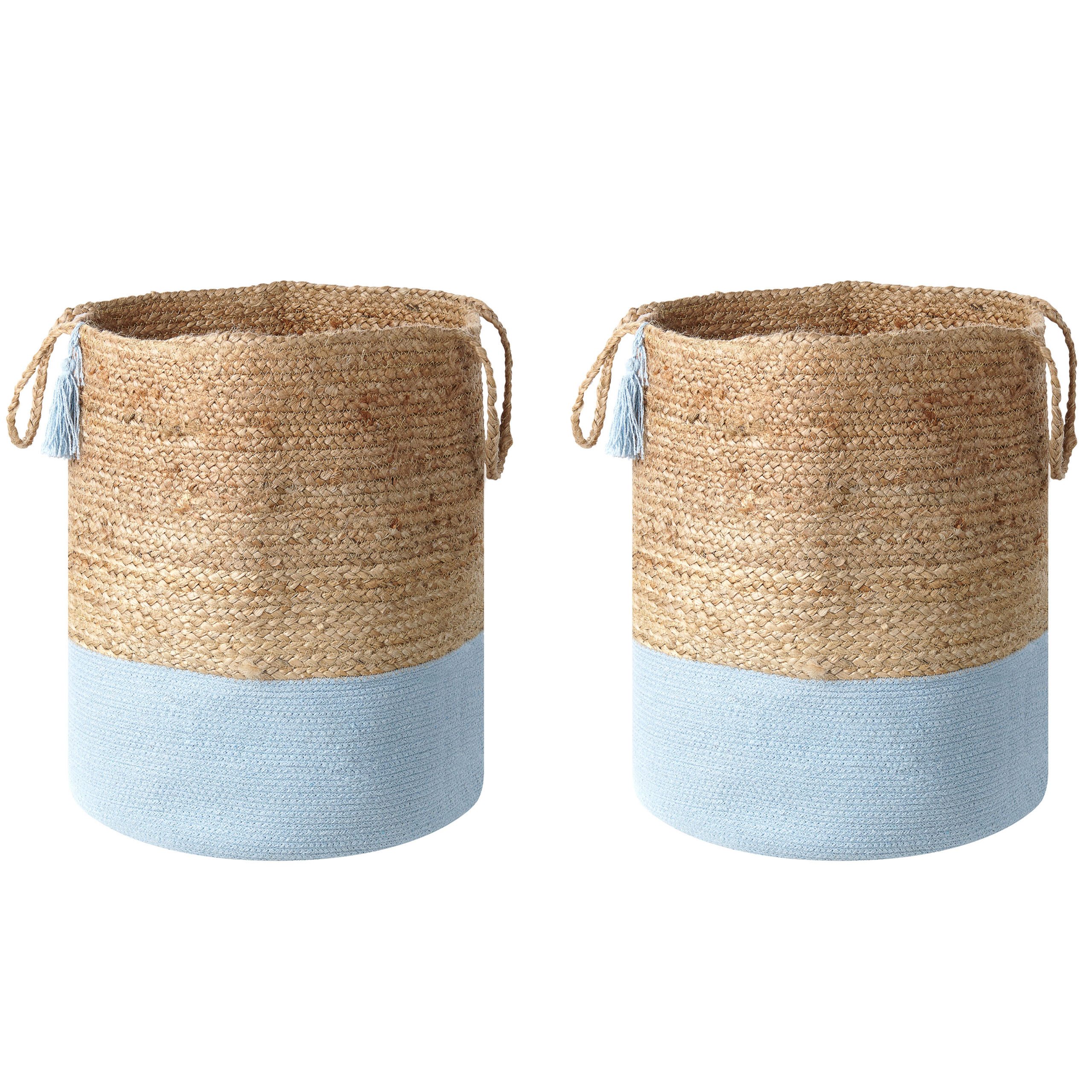 Beliani - Paniers Blanc et Bleu en Jute 50 cm Ronds Faits Main Rangement Intérieur pour Linge Facile à Entretenir Corbeilles Lot de 2 - Imagen 1