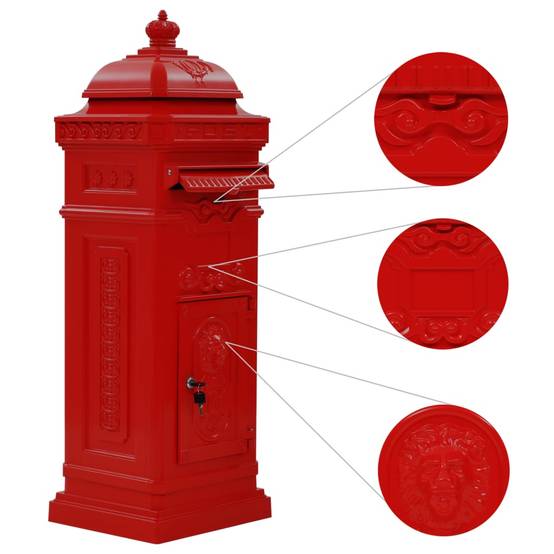 Boîte aux lettres à pilier aluminium vintage antirouille Rouge Rouge - Image 4