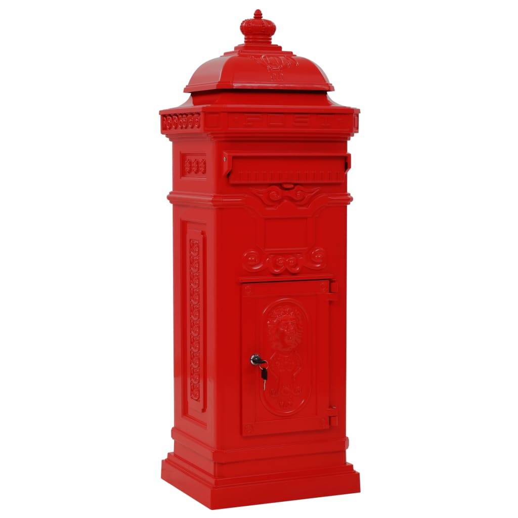 Boîte aux lettres à pilier aluminium vintage antirouille Rouge Rouge - Image 1