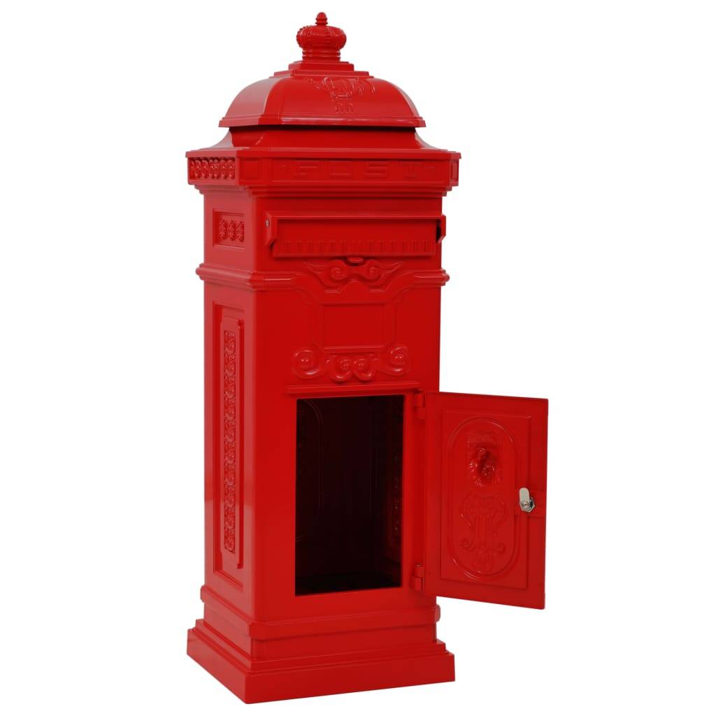 Boîte aux lettres à pilier aluminium vintage antirouille Rouge Rouge - Image 3
