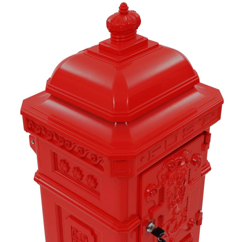 Boîte aux lettres à pilier aluminium vintage antirouille Rouge Rouge - Image 9