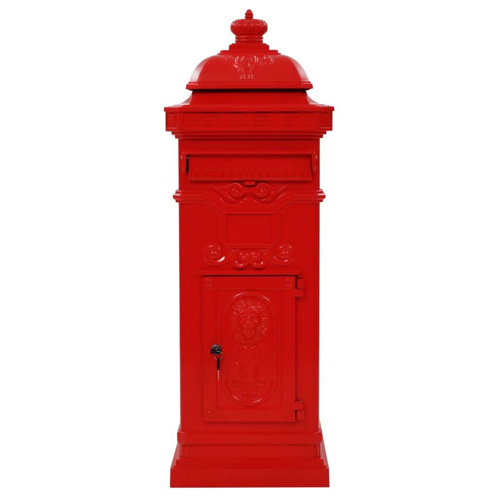 Boîte aux lettres à pilier aluminium vintage antirouille Rouge Rouge - Image 2