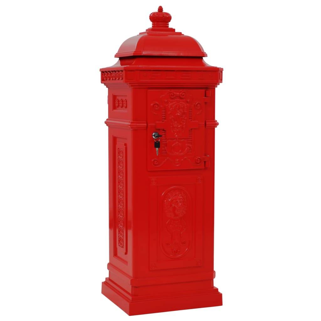 Boîte aux lettres à pilier aluminium vintage antirouille Rouge Rouge - Image 6