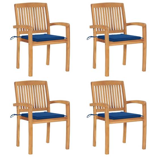 Chaises de jardin empilables teck solide bleu royal 60 x 57.5 x 90 cm - PANGIVO - Image 1