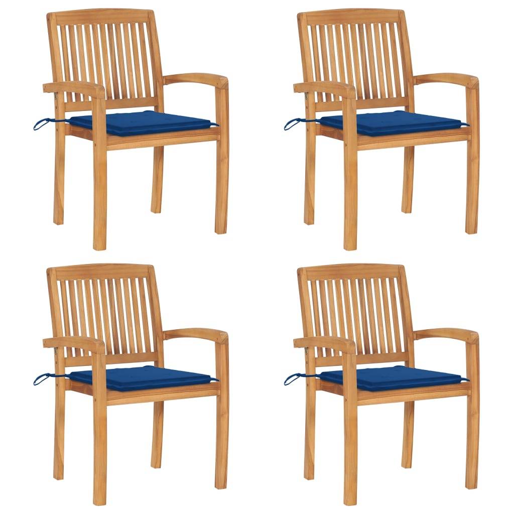 Chaises de jardin empilables teck solide bleu royal 60 x 57.5 x 90 cm - PANGIVO - Image 1