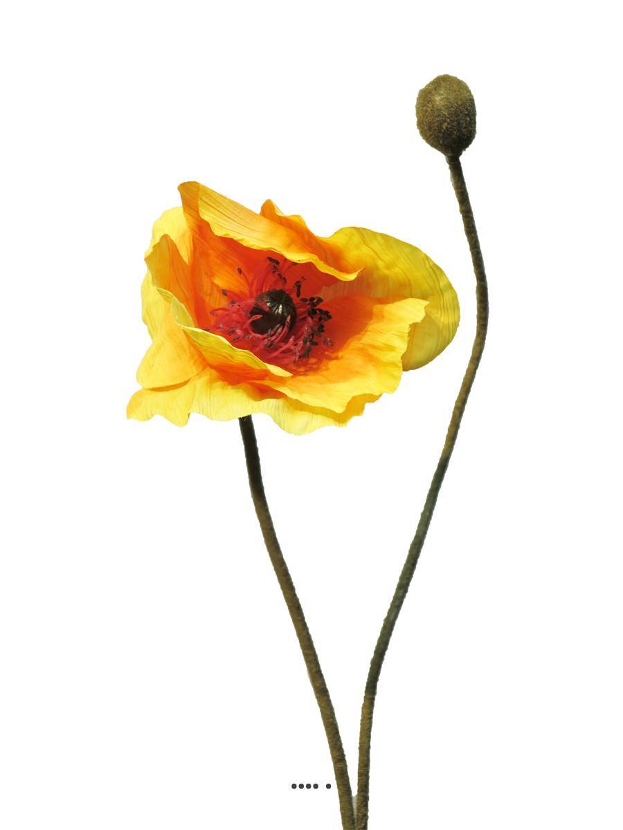Artificielles - Pavot artificiel H60cm 1 fleur et 1 bouton Superbe fleur Orange - BEST - couleur: Orange - Imagen 2