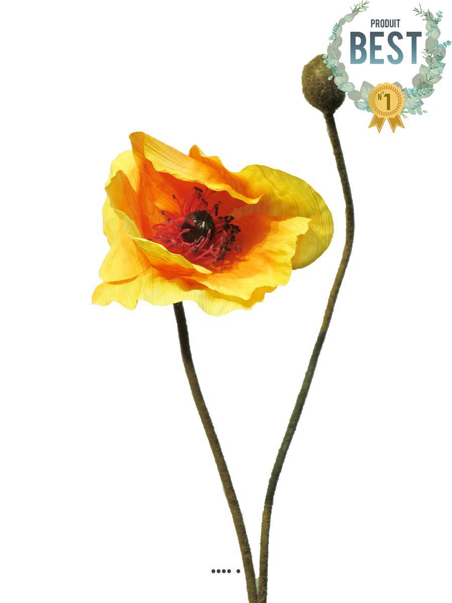Artificielles - Pavot artificiel H60cm 1 fleur et 1 bouton Superbe fleur Orange - BEST - couleur: Orange - Imagen 1