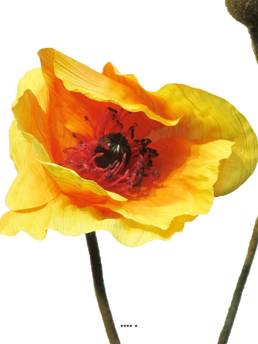 Artificielles - Pavot artificiel H60cm 1 fleur et 1 bouton Superbe fleur Orange - BEST - couleur: Orange - Imagen 3