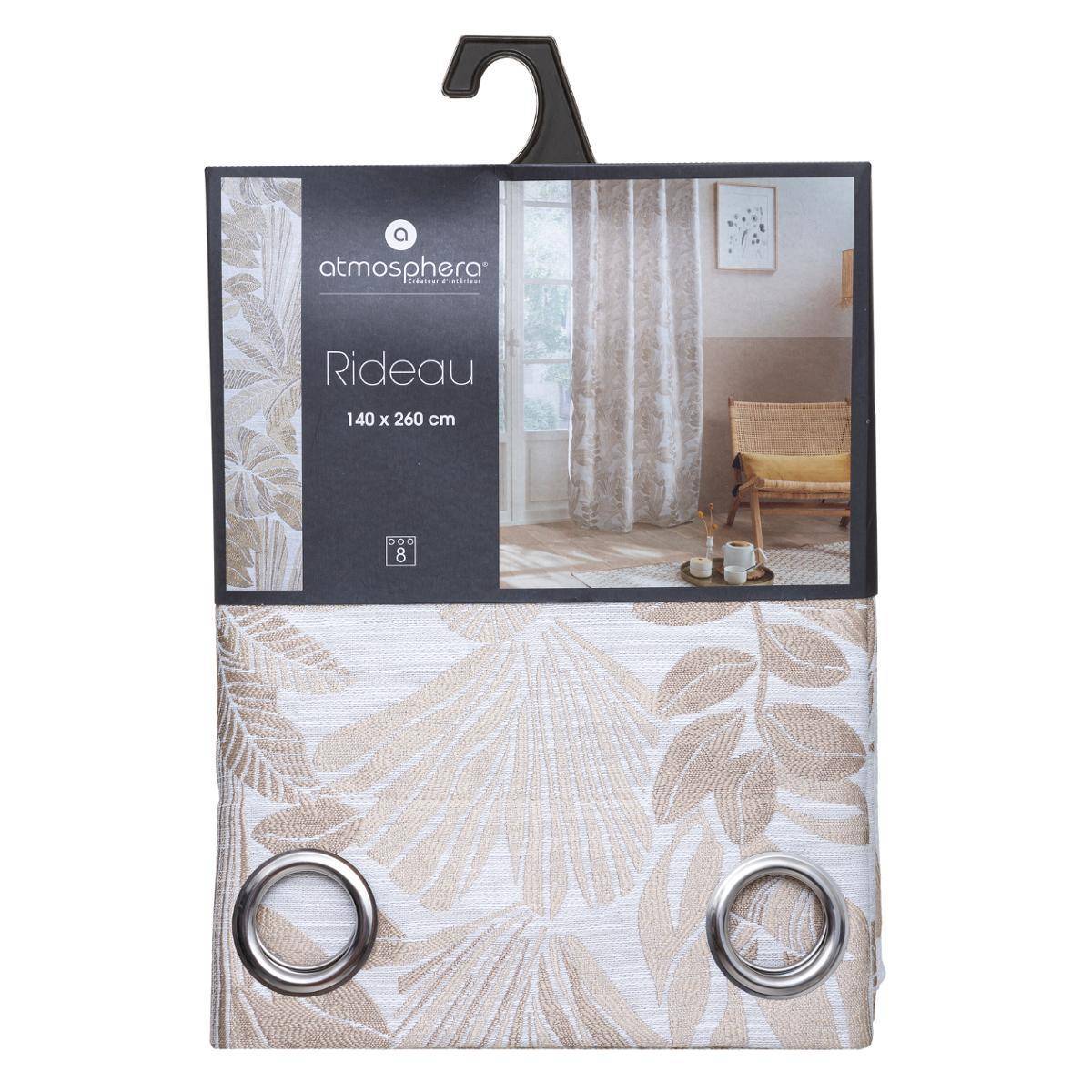 Atmosphera - Rideau "Bejuco" motifs jacquard beige 140x260cm - Atmosphera Créateur d'intérieur - Imagen 4