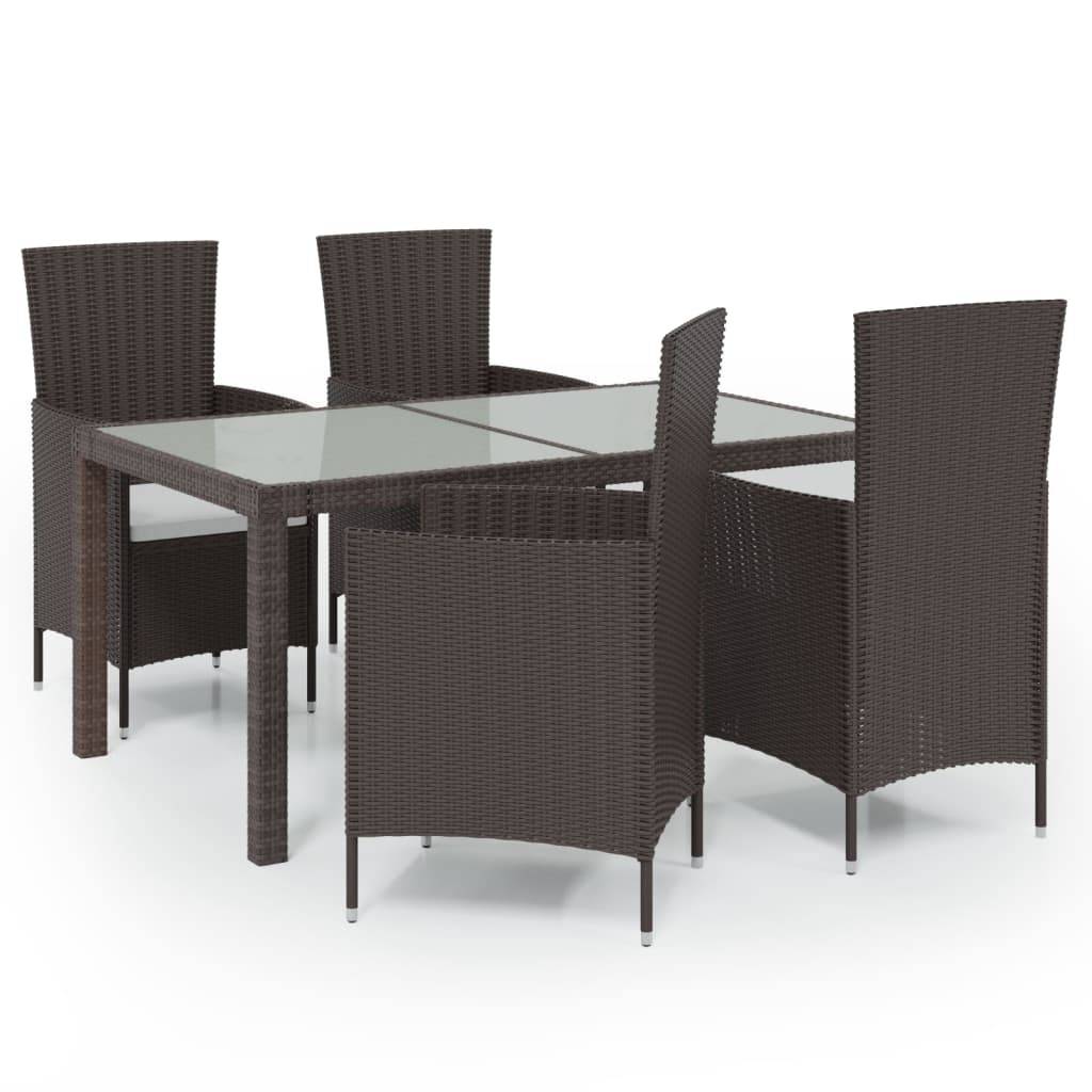 Salon d'extérieur 5 pièces avec coussins résine tressée marron - Imagen 1