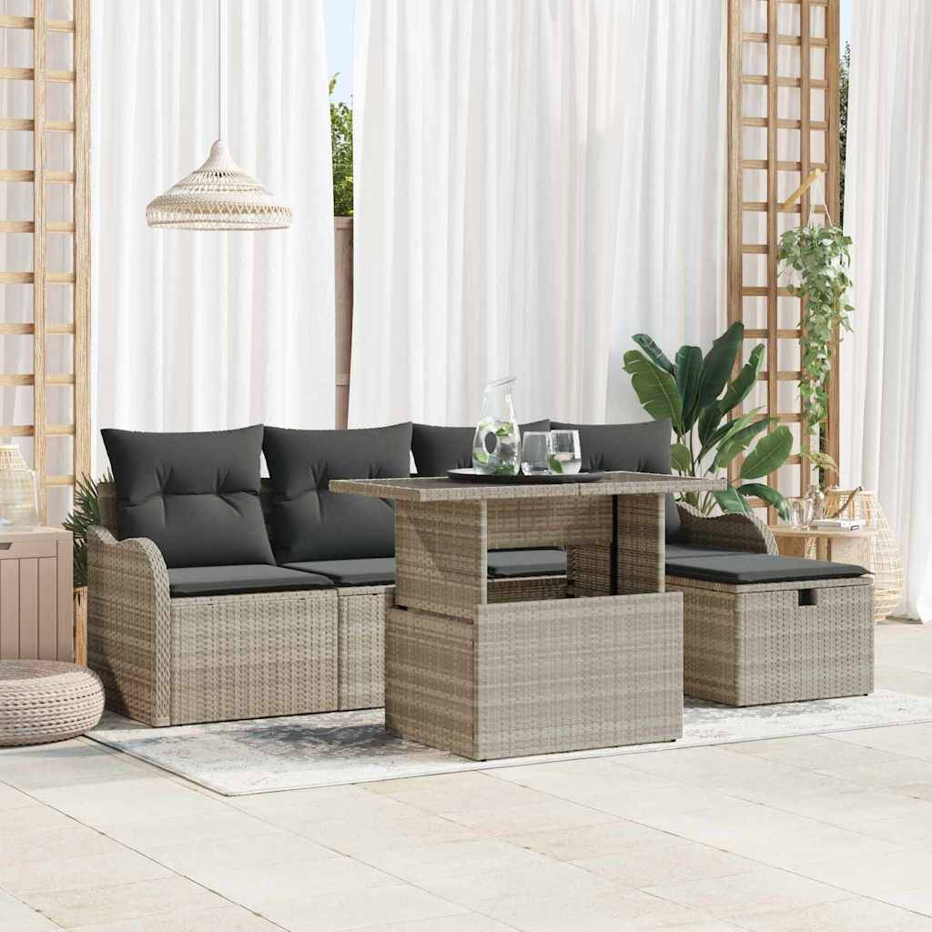 ComfortXL - Petit salon de jardin 5 places en poly rotin avec coffres de rangement pour balcon Gris Clair – ComfortXL Outdoor Living