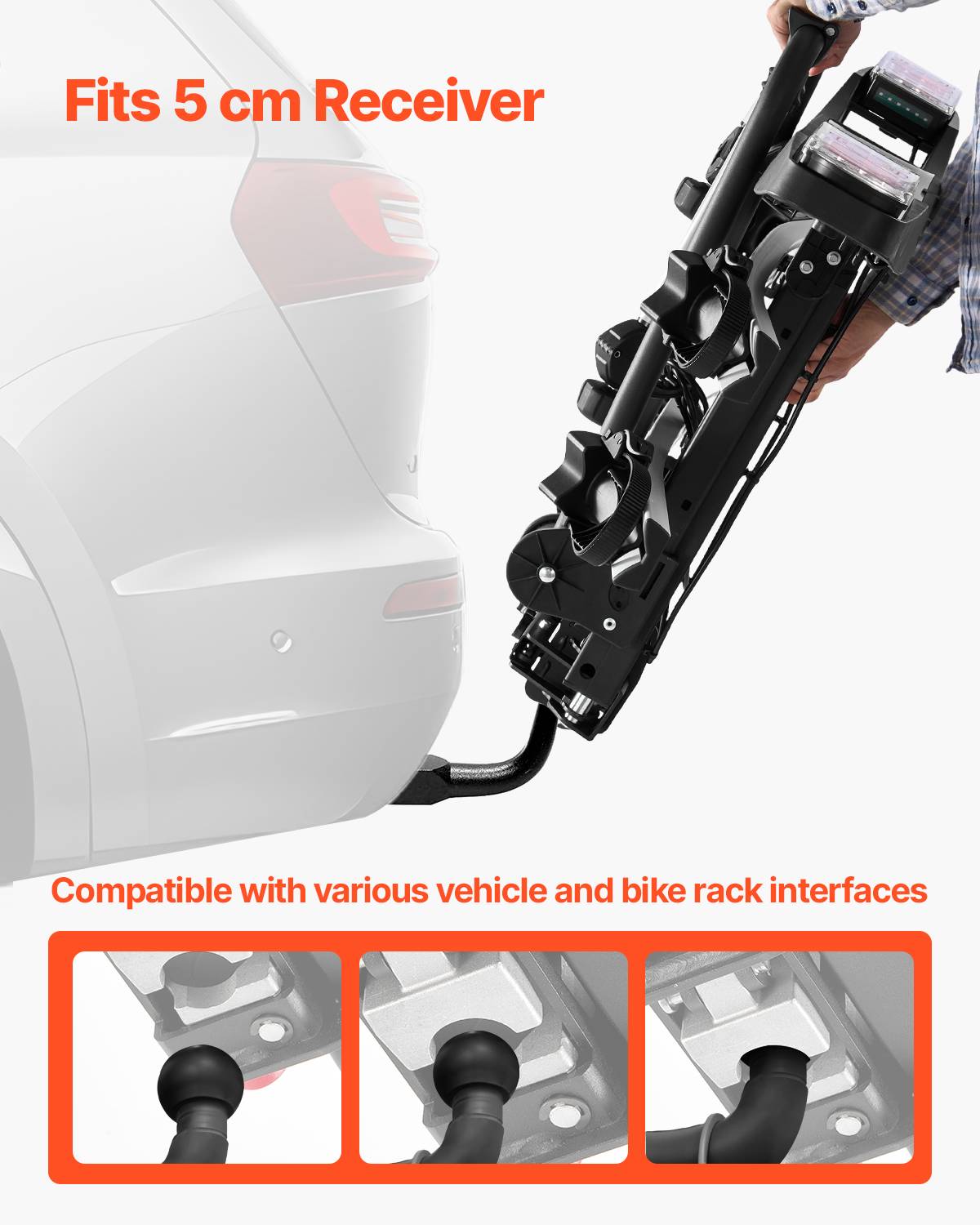 VEVOR Porte-vélos attelage, charge 65 kg (2 vélos), verrouillable, feu arrière. Compatible récepteur 5 cm. - Image 6