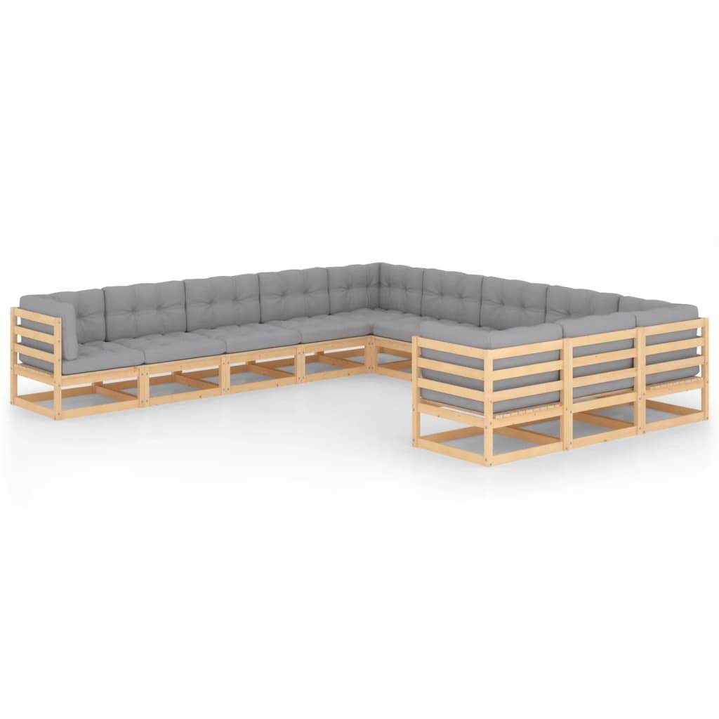 Helloshop26 - Salon de jardin meuble d'extérieur ensemble de mobilier 11 pièces avec coussins bois de pin massif - Imagen 2