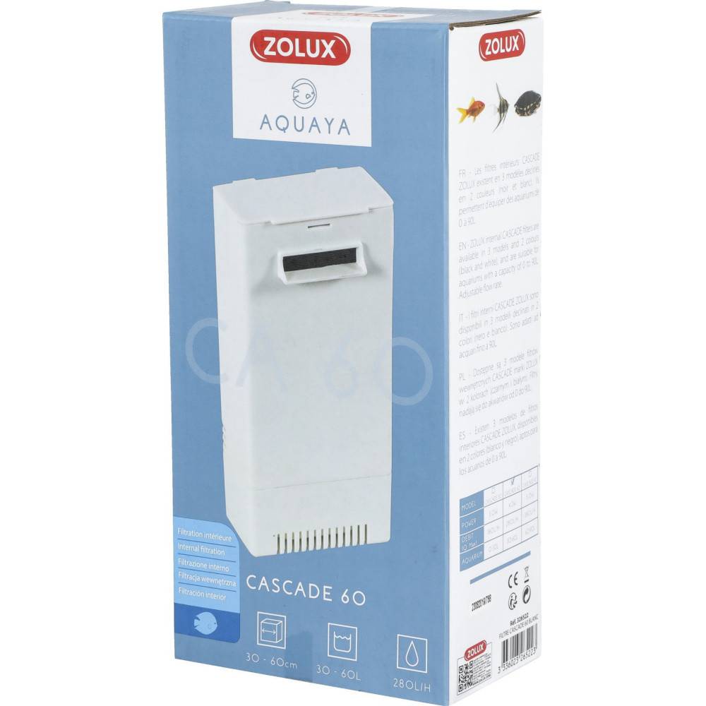 Zolux - Filtration intérieure cascade 60 , 280l/h pour aquarium de 30 à 60l max couleur blanc - Imagen 3