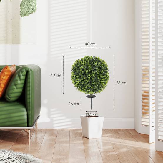 Sans Marque - Lot 2 plantes artificielles boules buis piquet intérieur extérieur UV vertes - Image 5