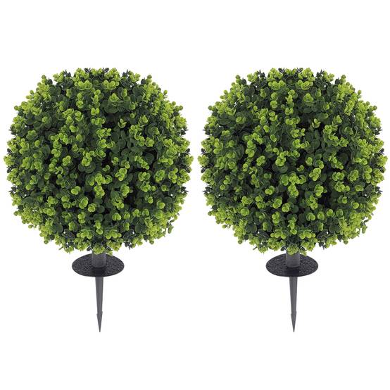 Sans Marque - Lot 2 plantes artificielles boules buis piquet intérieur extérieur UV vertes - Image 1