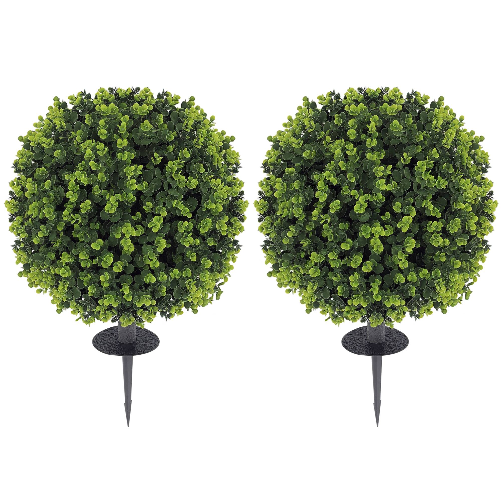 Sans Marque - Lot 2 plantes artificielles boules buis piquet intérieur extérieur UV vertes - Image 1