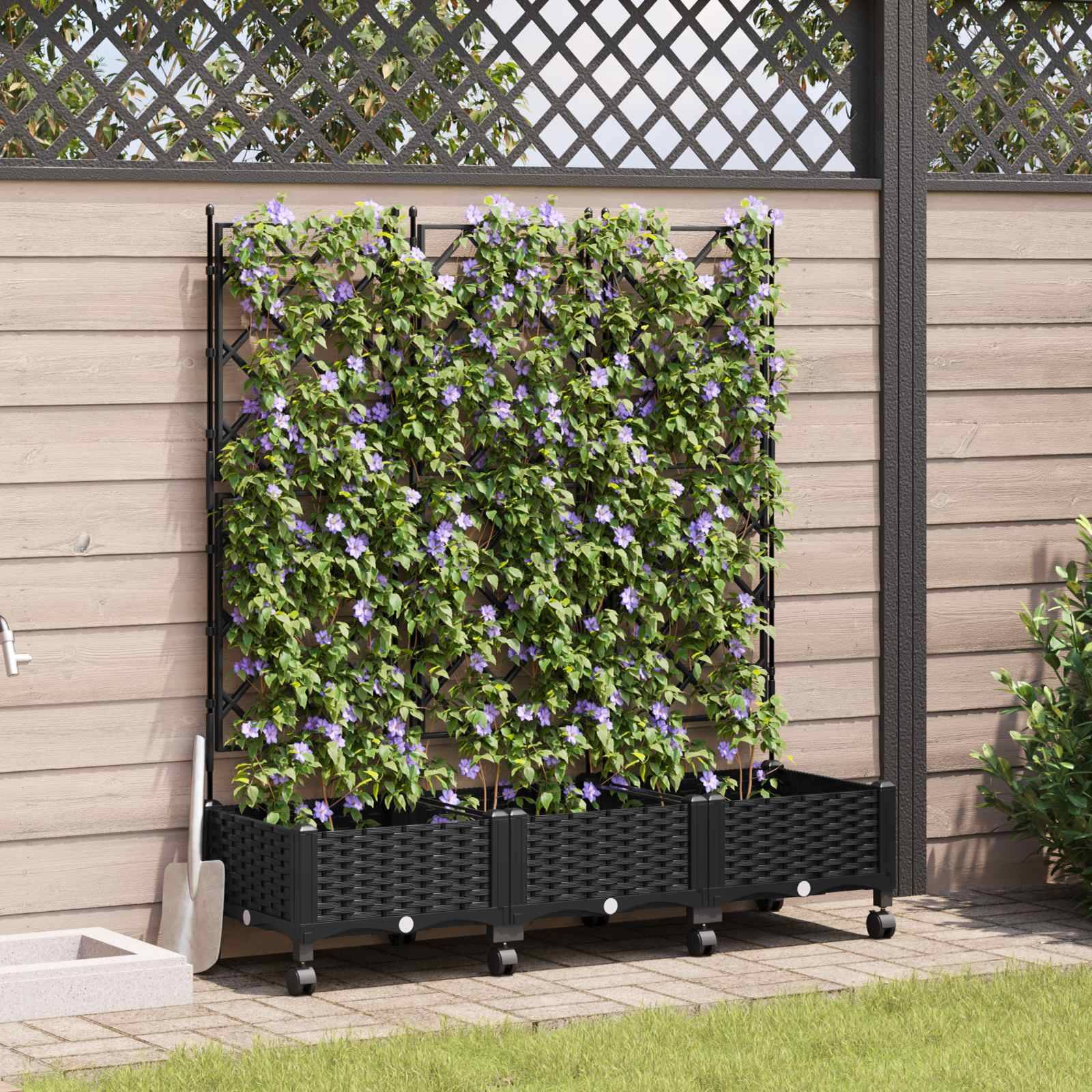 ComfortXL - Grand bac fleur treillis roulettes extérieur jardin aménagement 120x40x131cm noir - ComfortXL Outdoor Living - Image 1