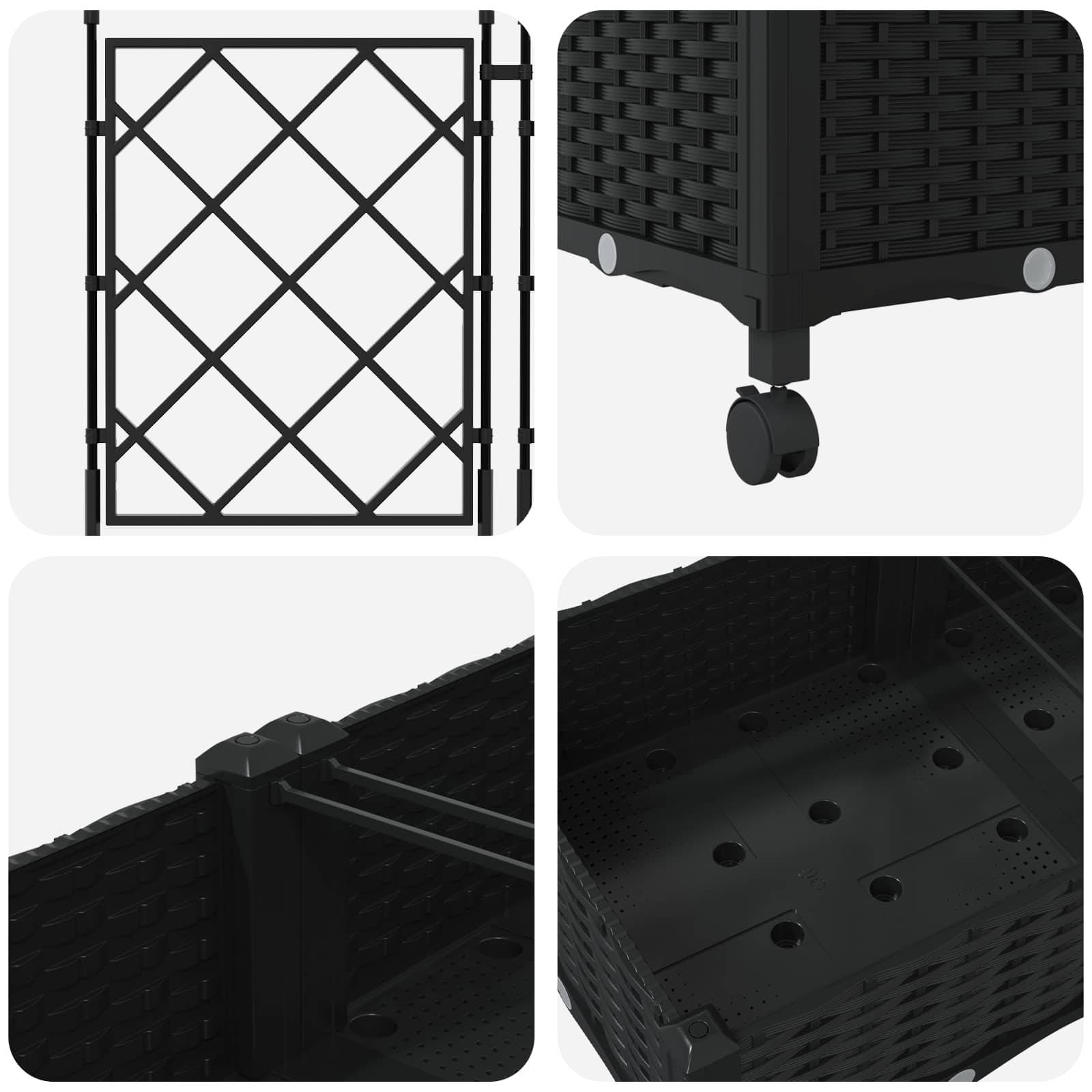 ComfortXL - Grand bac fleur treillis roulettes extérieur jardin aménagement 120x40x131cm noir - ComfortXL Outdoor Living - Image 5