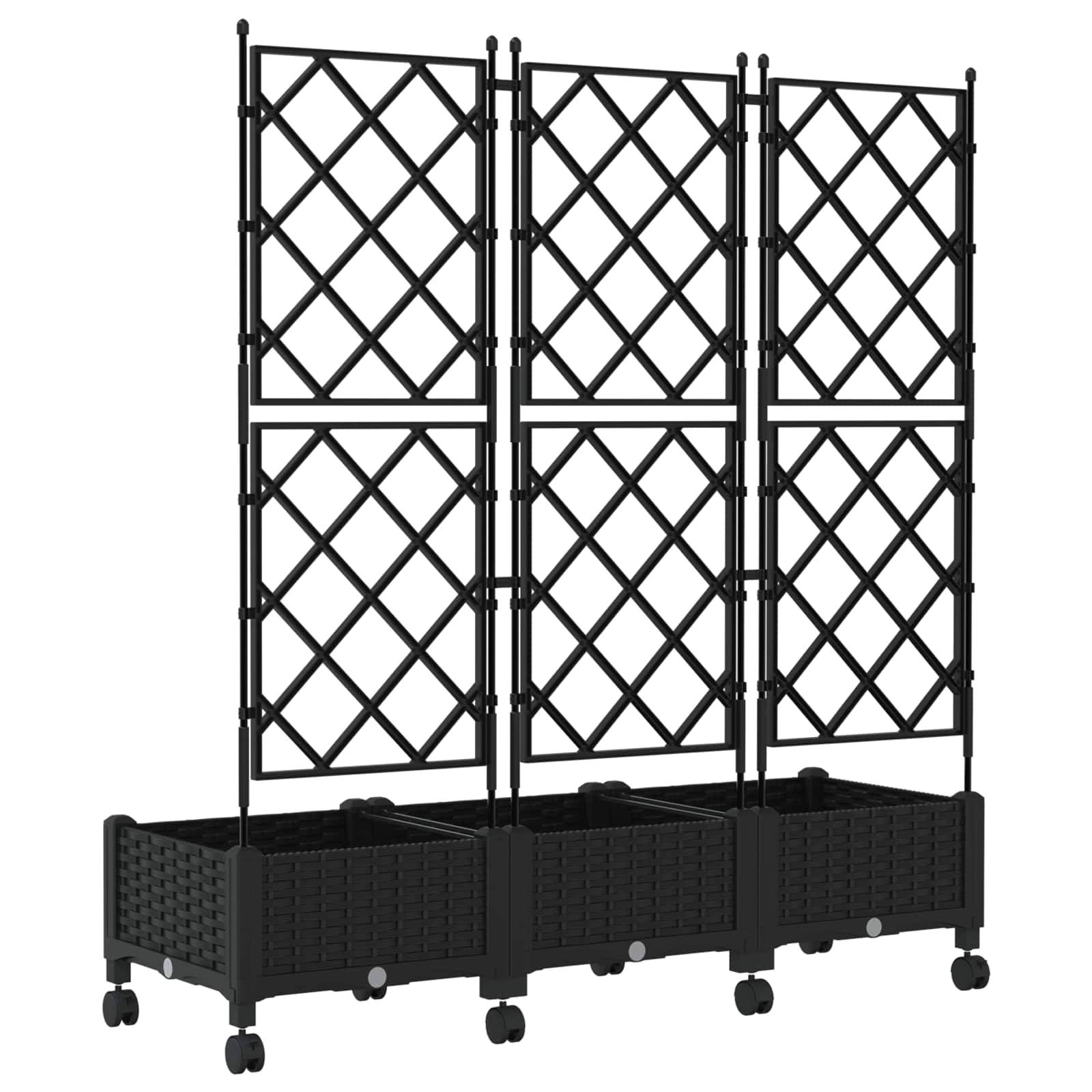 ComfortXL - Grand bac fleur treillis roulettes extérieur jardin aménagement 120x40x131cm noir - ComfortXL Outdoor Living - Image 4