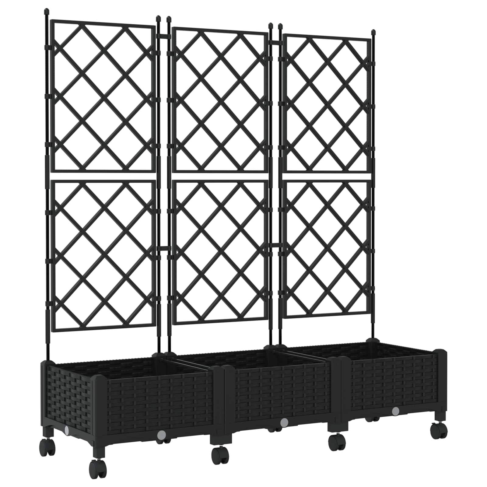 ComfortXL - Grand bac fleur treillis roulettes extérieur jardin aménagement 120x40x131cm noir - ComfortXL Outdoor Living - Image 2