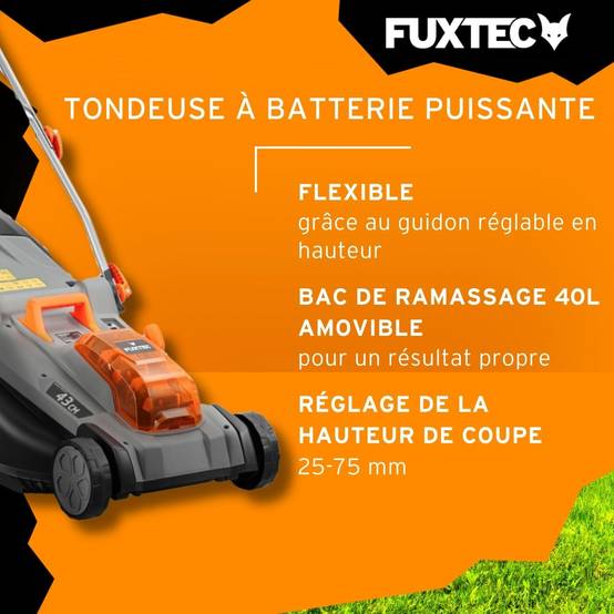 FUXTEC - Tondeuse à gazon sans fil 40 V coupe 43 cm bac 40 L avec 2 batteries 4 Ah FX-E2RM43 - Fuxtec - Image 5