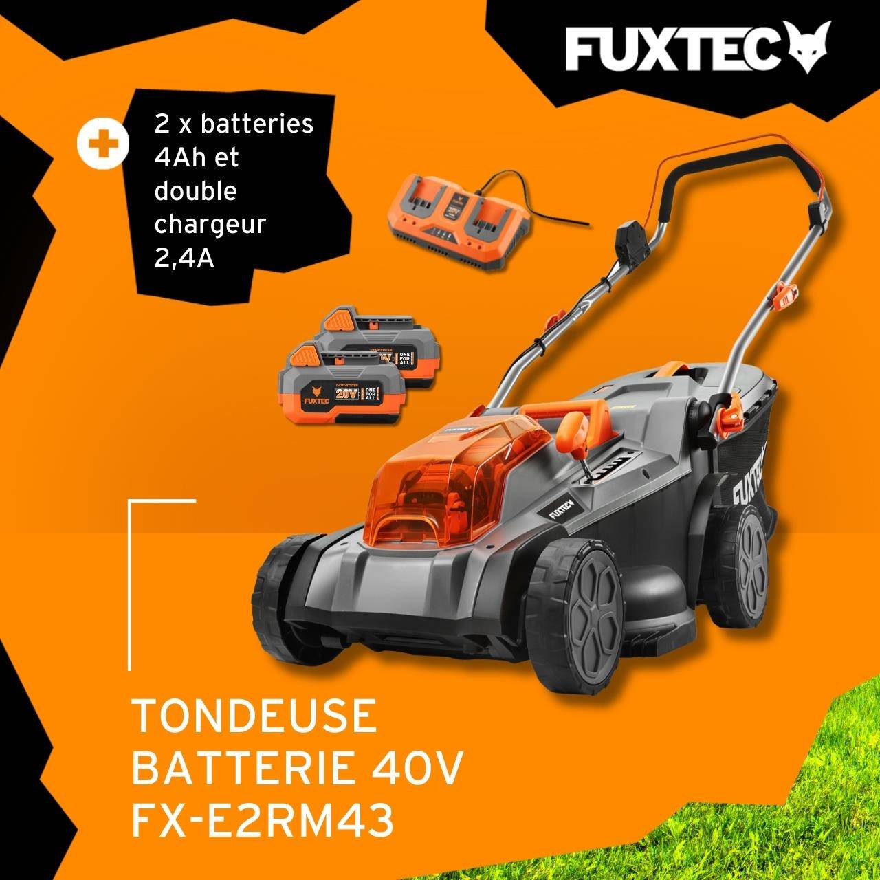 FUXTEC - Tondeuse à gazon sans fil 40 V coupe 43 cm bac 40 L avec 2 batteries 4 Ah FX-E2RM43 - Fuxtec - Image 2
