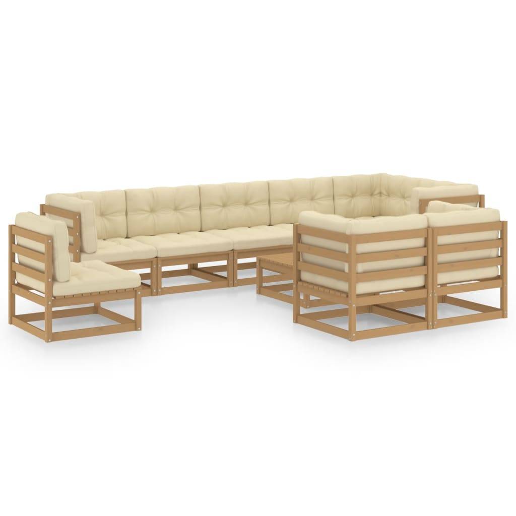 Helloshop26 - Salon de jardin meuble d'extérieur ensemble de mobilier 10 pièces avec coussins bois de pin massif - Imagen 1