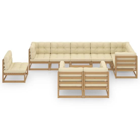 Helloshop26 - Salon de jardin meuble d'extérieur ensemble de mobilier 10 pièces avec coussins bois de pin massif - Imagen 2