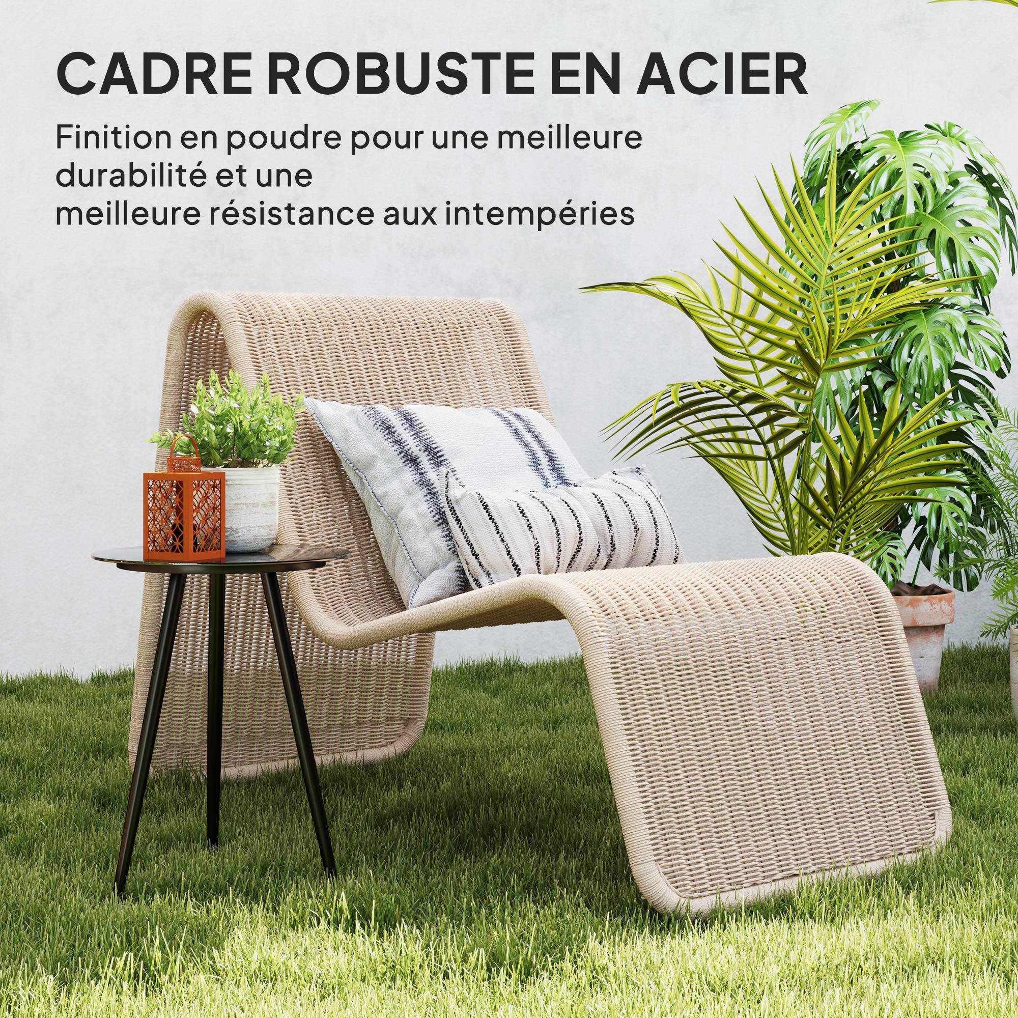 ComfortXL - Petite table basse ronde extérieur acier et verre trempé patio pieds réglables Ø40cm noir - ComfortXL Outdoor Living - Image 8
