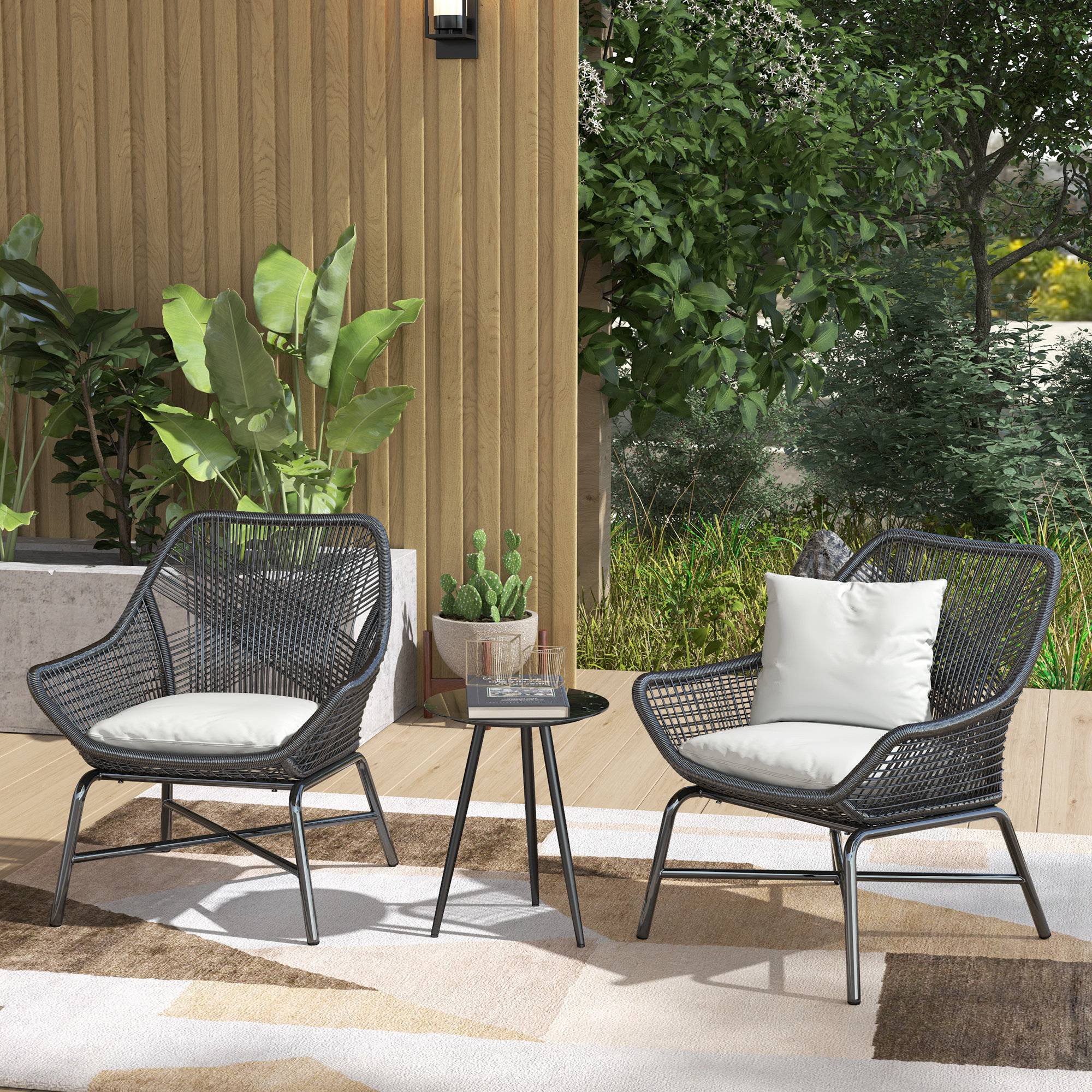 ComfortXL - Petite table basse ronde extérieur acier et verre trempé patio pieds réglables Ø40cm noir - ComfortXL Outdoor Living - Image 3