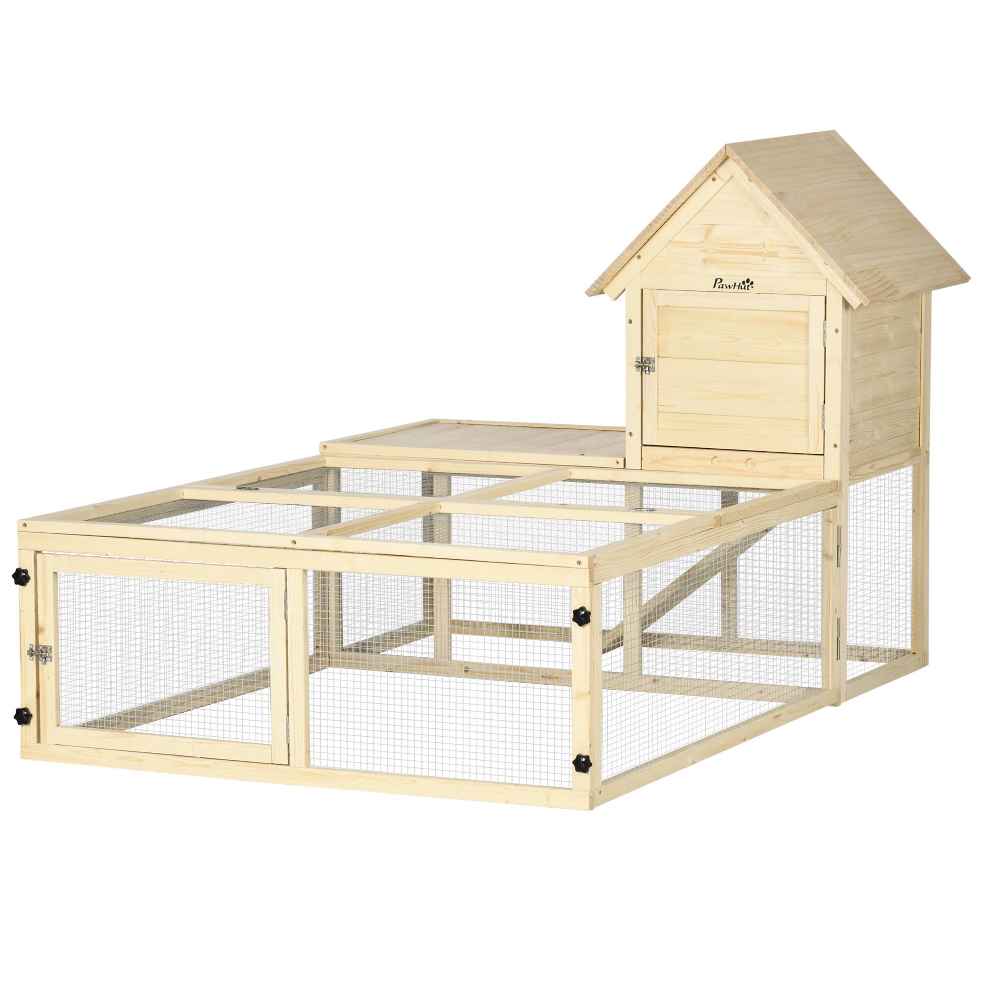 Clapier grand enclos sapin jardin 2 niveaux portes verrouillables 151x106x97cm naturel - ComfortXL Outdoor Living - Image 2