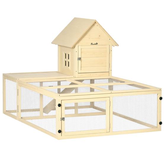 Clapier grand enclos sapin jardin 2 niveaux portes verrouillables 151x106x97cm naturel - ComfortXL Outdoor Living - Image 1