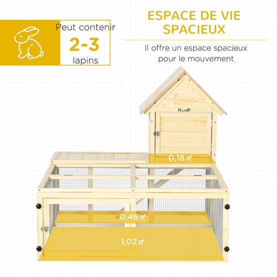 Clapier grand enclos sapin jardin 2 niveaux portes verrouillables 151x106x97cm naturel - ComfortXL Outdoor Living - Image 6