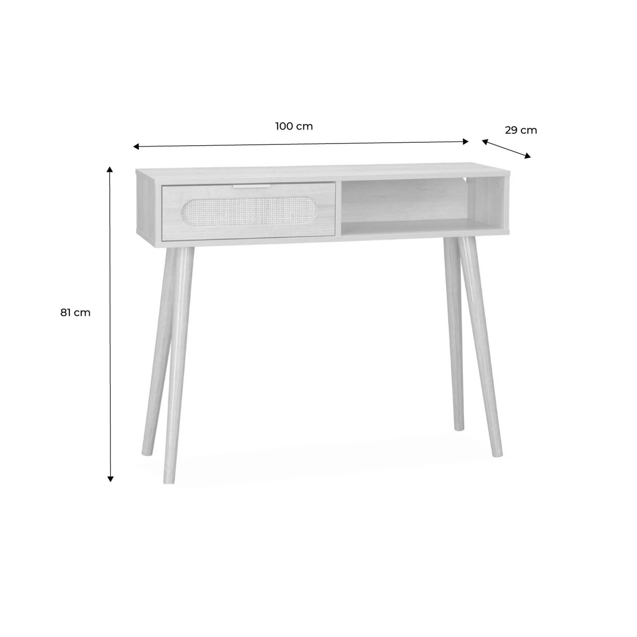 sweeek - Console décor bois et cannage arrondi . Eva. 1 tiroir. 1 niche. pieds scandinaves. L 100 x l 29 x H 81cm | sweeek - Image 4
